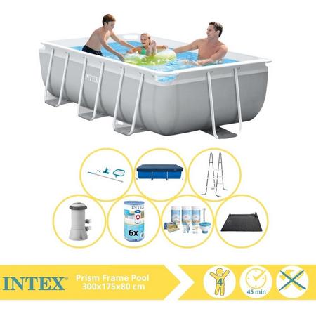 Intex Prism Frame Zwembad - Opzetzwembad - 300x175x80 cm - Inclusief Afdekzeil, Onderhoudspakket, Filter, Onderhoudsset en Solar Mat