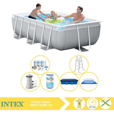 Intex Prism Frame Zwembad - Opzetzwembad - 300x175x80 cm - Inclusief Afdekzeil, Onderhoudspakket, Filter en Grondzeil