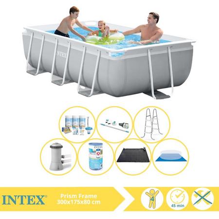 Intex Prism Frame Zwembad - Opzetzwembad - 300x175x80 cm - Inclusief Onderhoudspakket, Filter, Grondzeil, Stofzuiger en Solar Mat