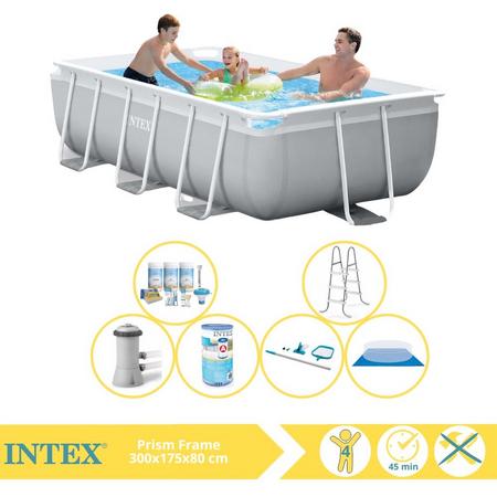 Intex Prism Frame Zwembad - Opzetzwembad - 300x175x80 cm - Inclusief Onderhoudspakket, Filter, Grondzeil en Onderhoudsset