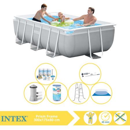 Intex Prism Frame Zwembad - Opzetzwembad - 300x175x80 cm - Inclusief Onderhoudspakket, Filter, Grondzeil en Stofzuiger