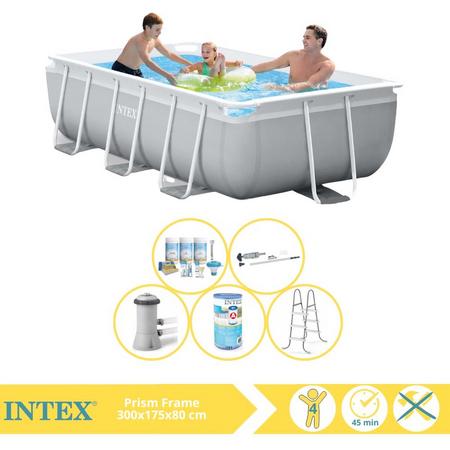 Intex Prism Frame Zwembad - Opzetzwembad - 300x175x80 cm - Inclusief Onderhoudspakket, Filter en Stofzuiger