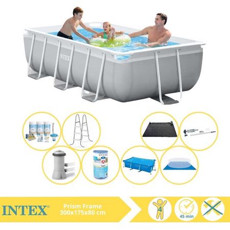 Intex Prism Frame Zwembad - Opzetzwembad - 300x175x80 cm - Inclusief Solarzeil, Onderhoudspakket, Filter, Grondzeil, Stofzuiger en Solar Mat