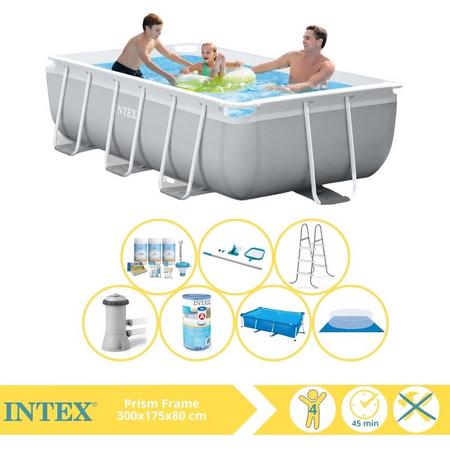 Intex Prism Frame Zwembad - Opzetzwembad - 300x175x80 cm - Inclusief Solarzeil, Onderhoudspakket, Filter, Grondzeil en Onderhoudsset