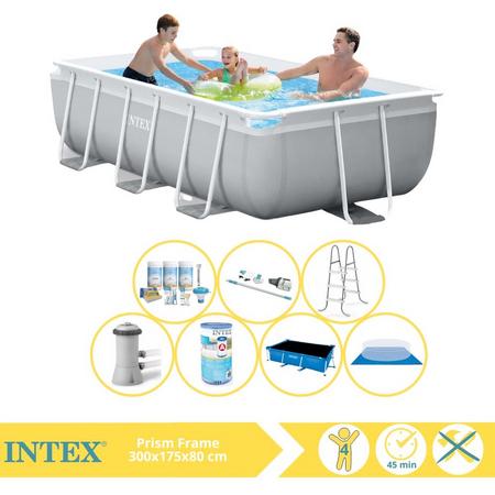 Intex Prism Frame Zwembad - Opzetzwembad - 300x175x80 cm - Inclusief Solarzeil Pro, Onderhoudspakket, Filter, Grondzeil en Stofzuiger