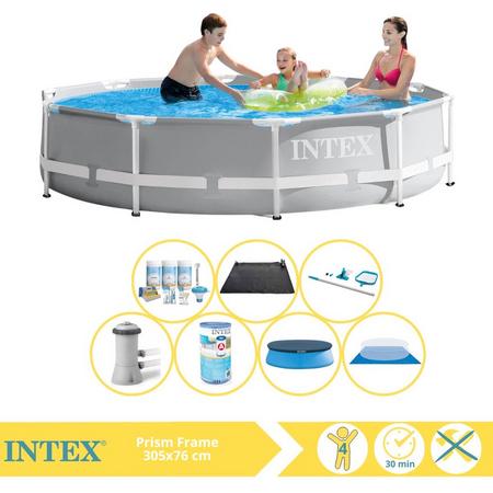 Intex Prism Frame Zwembad - Opzetzwembad - 305x76 cm - Inclusief Afdekzeil, Onderhoudspakket, Filter, Grondzeil, Onderhoudsset en Solar Mat