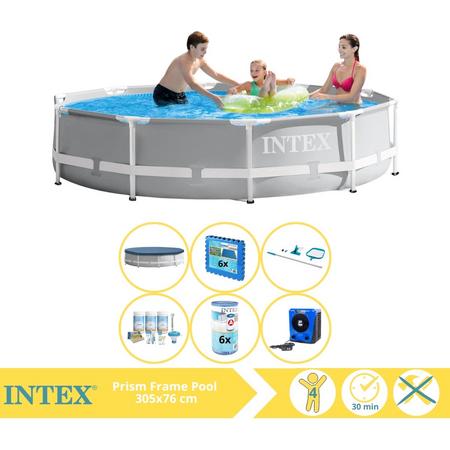 Intex Prism Frame Zwembad - Opzetzwembad - 305x76 cm - Inclusief Afdekzeil, Onderhoudspakket, Filter, Onderhoudsset, Zwembadtegels en Warmtepomp HS
