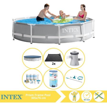 Intex Prism Frame Zwembad - Opzetzwembad - 305x76 cm - Inclusief Afdekzeil, Onderhoudspakket, Filter, Onderhoudsset en Solar Mat