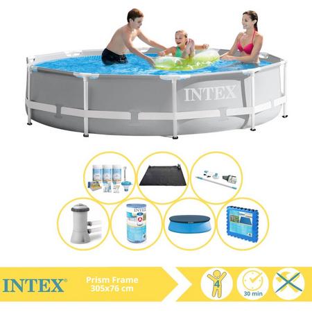 Intex Prism Frame Zwembad - Opzetzwembad - 305x76 cm - Inclusief Afdekzeil, Onderhoudspakket, Filter, Stofzuiger, Solar Mat en Zwembadtegels