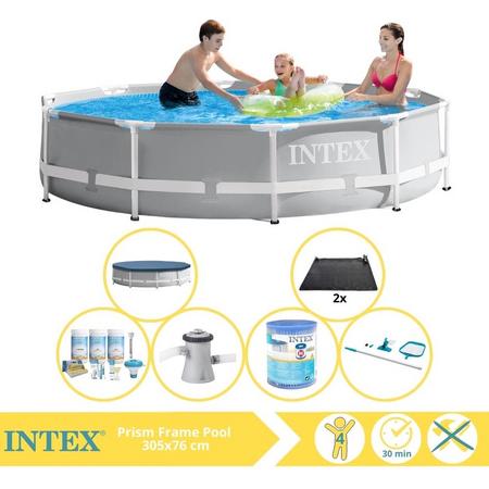 Intex Prism Frame Zwembad - Opzetzwembad - 305x76 cm - Inclusief Afdekzeil, Onderhoudspakket, Zwembadpomp, Filter, Onderhoudsset en Solar Mat