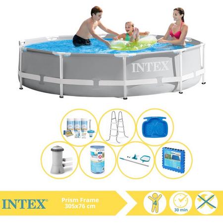 Intex Prism Frame Zwembad - Opzetzwembad - 305x76 cm - Inclusief Onderhoudspakket, Filter, Onderhoudsset, Trap, Voetenbad en Zwembadtegels