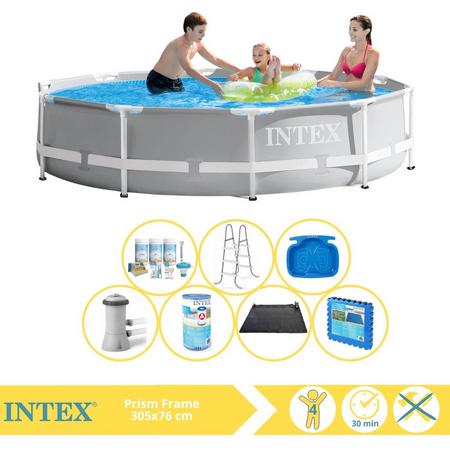 Intex Prism Frame Zwembad - Opzetzwembad - 305x76 cm - Inclusief Onderhoudspakket, Filter, Solar Mat, Trap, Voetenbad en Zwembadtegels