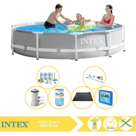 Intex Prism Frame Zwembad - Opzetzwembad - 305x76 cm - Inclusief Onderhoudspakket, Filter, Stofzuiger, Solar Mat en Zwembadtegels