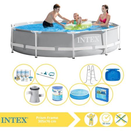 Intex Prism Frame Zwembad - Opzetzwembad - 305x76 cm - Inclusief Solarzeil, Onderhoudspakket, Filter, Onderhoudsset, Trap, Voetenbad en Zwembadtegels