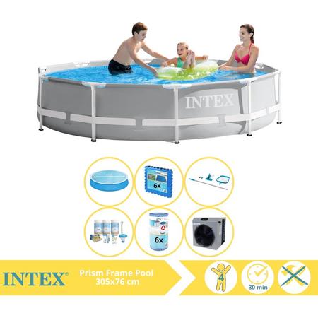 Intex Prism Frame Zwembad - Opzetzwembad - 305x76 cm - Inclusief Solarzeil, Onderhoudspakket, Filter, Onderhoudsset, Zwembadtegels en Warmtepomp CP