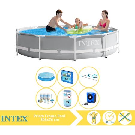 Intex Prism Frame Zwembad - Opzetzwembad - 305x76 cm - Inclusief Solarzeil, Onderhoudspakket, Filter, Onderhoudsset, Zwembadtegels en Warmtepomp HS