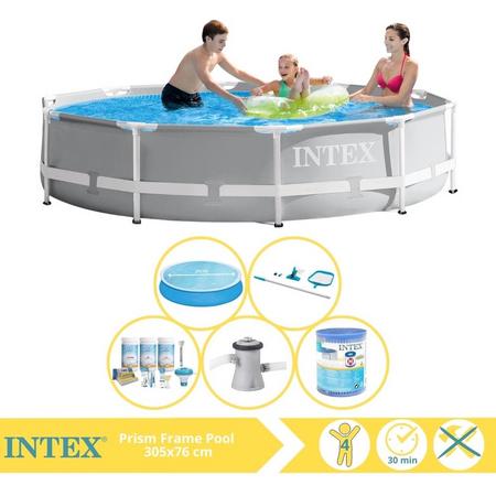 Intex Prism Frame Zwembad - Opzetzwembad - 305x76 cm - Inclusief Solarzeil, Onderhoudspakket, Zwembadpomp, Filter en Onderhoudsset