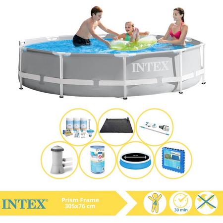 Intex Prism Frame Zwembad - Opzetzwembad - 305x76 cm - Inclusief Solarzeil Pro, Onderhoudspakket, Filter, Stofzuiger, Solar Mat en Zwembadtegels