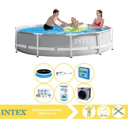 Intex Prism Frame Zwembad - Opzetzwembad - 305x76 cm - Inclusief Solarzeil Pro, Onderhoudspakket, Filter, Stofzuiger, Zwembadtegels en Warmtepomp CP