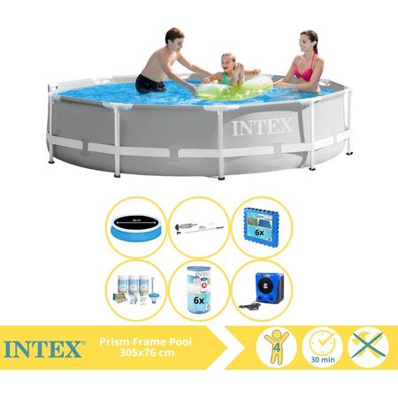 Intex Prism Frame Zwembad - Opzetzwembad - 305x76 cm - Inclusief Solarzeil Pro, Onderhoudspakket, Filter, Stofzuiger, Zwembadtegels en Warmtepomp HS