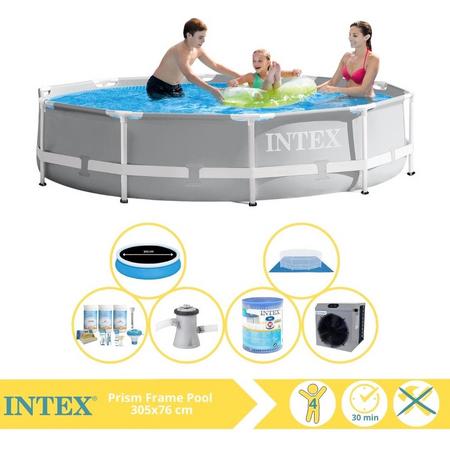 Intex Prism Frame Zwembad - Opzetzwembad - 305x76 cm - Inclusief Solarzeil Pro, Onderhoudspakket, Zwembadpomp, Filter, Grondzeil en Warmtepomp CP