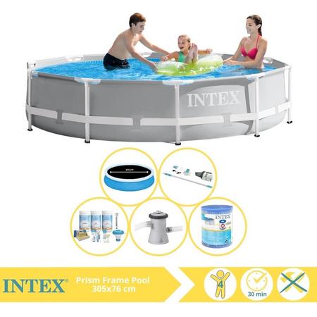 Intex Prism Frame Zwembad - Opzetzwembad - 305x76 cm - Inclusief Solarzeil Pro, Onderhoudspakket, Zwembadpomp, Filter en Stofzuiger