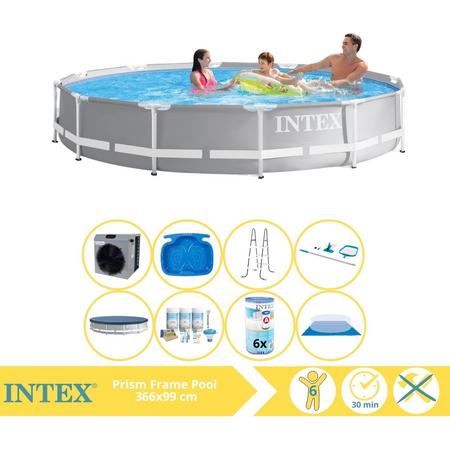 Intex Prism Frame Zwembad - Opzetzwembad - 366x76 cm - Inclusief Afdekzeil, Onderhoudspakket, Filter, Grondzeil, Onderhoudsset, Trap, Voetenbad en Warmtepomp CP