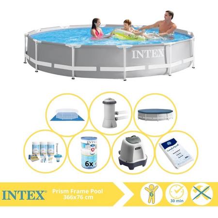 Intex Prism Frame Zwembad - Opzetzwembad - 366x76 cm - Inclusief Afdekzeil, Onderhoudspakket, Filter, Grondzeil, Zoutsysteem en Zout