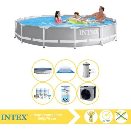 Intex Prism Frame Zwembad - Opzetzwembad - 366x76 cm - Inclusief Afdekzeil, Onderhoudspakket, Filter, Grondzeil en Warmtepomp CP