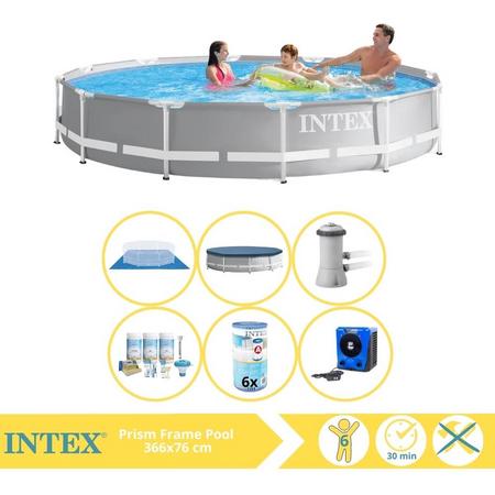 Intex Prism Frame Zwembad - Opzetzwembad - 366x76 cm - Inclusief Afdekzeil, Onderhoudspakket, Filter, Grondzeil en Warmtepomp HS