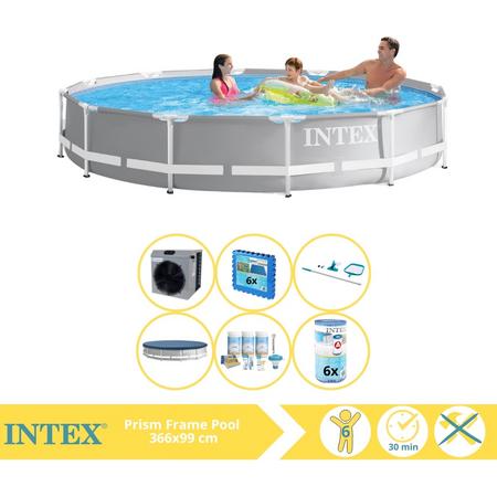 Intex Prism Frame Zwembad - Opzetzwembad - 366x76 cm - Inclusief Afdekzeil, Onderhoudspakket, Filter, Onderhoudsset, Zwembadtegels en Warmtepomp CP