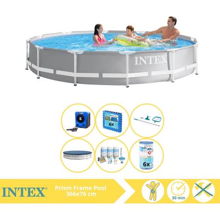 Intex Prism Frame Zwembad - Opzetzwembad - 366x76 cm - Inclusief Afdekzeil, Onderhoudspakket, Filter, Onderhoudsset, Zwembadtegels en Warmtepomp HS