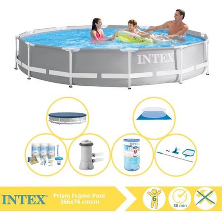 Intex Prism Frame Zwembad - Opzetzwembad - 366x76 cm - Inclusief Afdekzeil, Onderhoudspakket, Zwembadpomp, Filter, Grondzeil en Onderhoudsset