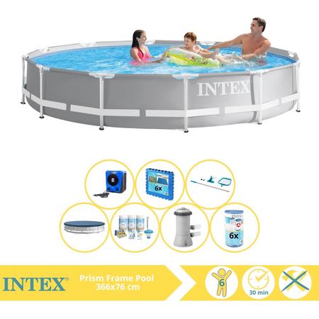 Intex Prism Frame Zwembad - Opzetzwembad - 366x76 cm - Inclusief Afdekzeil, Onderhoudspakket, Zwembadpomp, Filter, Onderhoudsset, Zwembadtegels en Warmtepomp HS