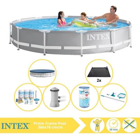 Intex Prism Frame Zwembad - Opzetzwembad - 366x76 cm - Inclusief Afdekzeil, Onderhoudspakket, Zwembadpomp, Filter, Onderhoudsset en Solar Mat