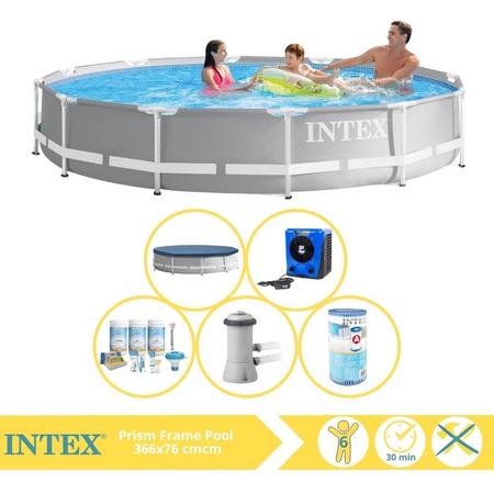 Intex Prism Frame Zwembad - Opzetzwembad - 366x76 cm - Inclusief Afdekzeil, Onderhoudspakket, Zwembadpomp, Filter en Warmtepomp HS