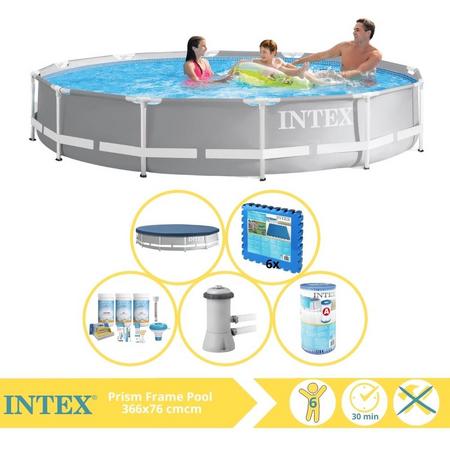 Intex Prism Frame Zwembad - Opzetzwembad - 366x76 cm - Inclusief Afdekzeil, Onderhoudspakket, Zwembadpomp, Filter en Zwembadtegels