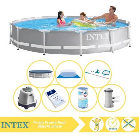 Intex Prism Frame Zwembad - Opzetzwembad - 366x76 cm - Inclusief Afdekzeil, Zwembadpomp, Filter, Grondzeil, Onderhoudsset, Zoutsysteem en Zout