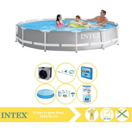 Intex Prism Frame Zwembad - Opzetzwembad - 366x76 cm - Inclusief Solarzeil, Onderhoudspakket, Filter, Onderhoudsset, Zwembadtegels en Warmtepomp CP