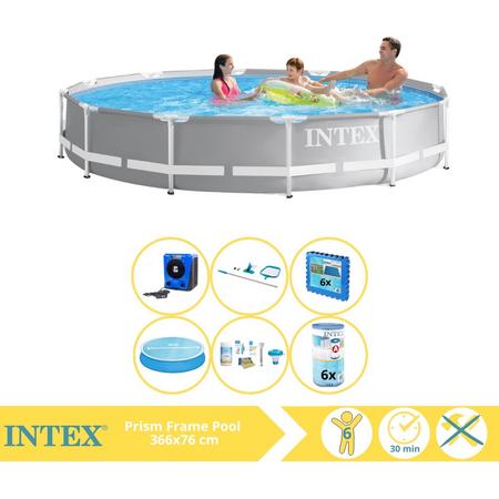 Intex Prism Frame Zwembad - Opzetzwembad - 366x76 cm - Inclusief Solarzeil, Onderhoudspakket, Filter, Onderhoudsset, Zwembadtegels en Warmtepomp HS