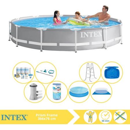Intex Prism Frame Zwembad - Opzetzwembad - 366x76 cm - Inclusief Solarzeil, Onderhoudspakket, Zwembadpomp, Filter, Grondzeil, Onderhoudsset, Trap en Voetenbad