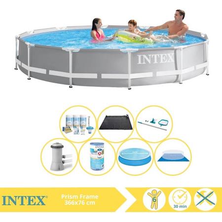 Intex Prism Frame Zwembad - Opzetzwembad - 366x76 cm - Inclusief Solarzeil, Onderhoudspakket, Zwembadpomp, Filter, Grondzeil, Onderhoudsset en Solar Mat