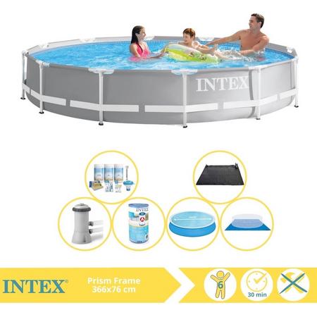 Intex Prism Frame Zwembad - Opzetzwembad - 366x76 cm - Inclusief Solarzeil, Onderhoudspakket, Zwembadpomp, Filter, Grondzeil en Solar Mat