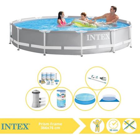 Intex Prism Frame Zwembad - Opzetzwembad - 366x76 cm - Inclusief Solarzeil, Onderhoudspakket, Zwembadpomp, Filter, Grondzeil en Stofzuiger