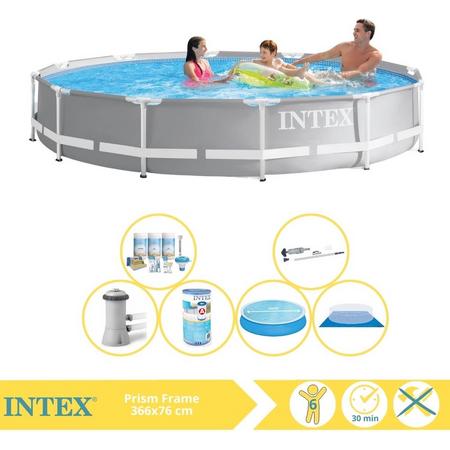 Intex Prism Frame Zwembad - Opzetzwembad - 366x76 cm - Inclusief Solarzeil, Onderhoudspakket, Zwembadpomp, Filter, Grondzeil en Stofzuiger