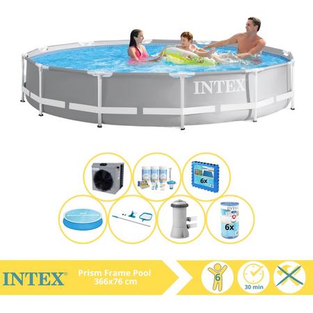 Intex Prism Frame Zwembad - Opzetzwembad - 366x76 cm - Inclusief Solarzeil, Onderhoudspakket, Zwembadpomp, Filter, Onderhoudsset, Zwembadtegels en Warmtepomp CP