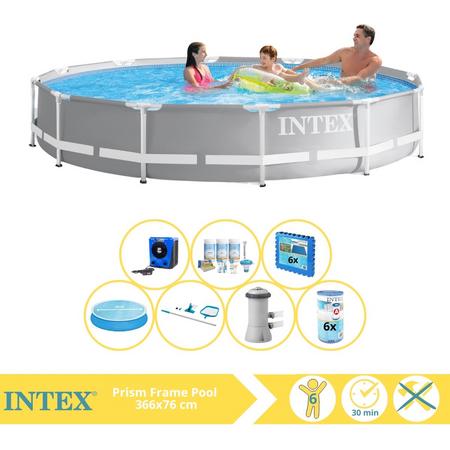 Intex Prism Frame Zwembad - Opzetzwembad - 366x76 cm - Inclusief Solarzeil, Onderhoudspakket, Zwembadpomp, Filter, Onderhoudsset, Zwembadtegels en Warmtepomp HS