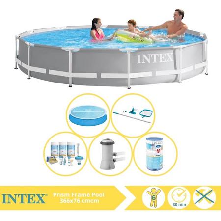 Intex Prism Frame Zwembad - Opzetzwembad - 366x76 cm - Inclusief Solarzeil, Onderhoudspakket, Zwembadpomp, Filter en Onderhoudsset