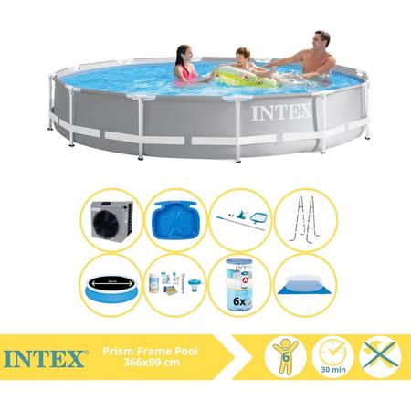 Intex Prism Frame Zwembad - Opzetzwembad - 366x76 cm - Inclusief Solarzeil Pro, Onderhoudspakket, Filter, Grondzeil, Onderhoudsset, Trap, Voetenbad en Warmtepomp CP