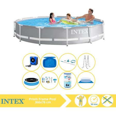 Intex Prism Frame Zwembad - Opzetzwembad - 366x76 cm - Inclusief Solarzeil Pro, Onderhoudspakket, Filter, Grondzeil, Onderhoudsset, Trap, Voetenbad en Warmtepomp HS